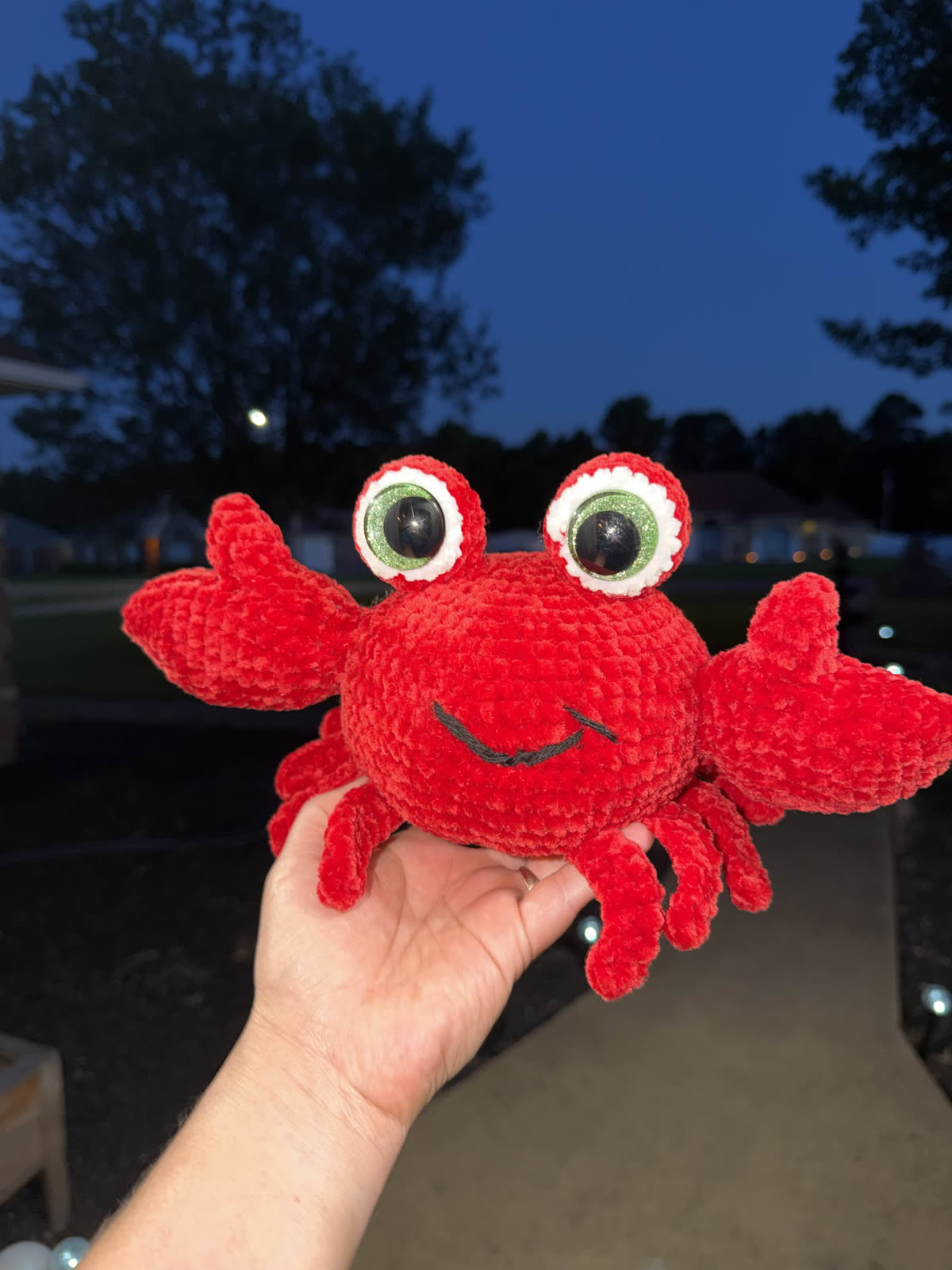Handmade red crochet crab plushie