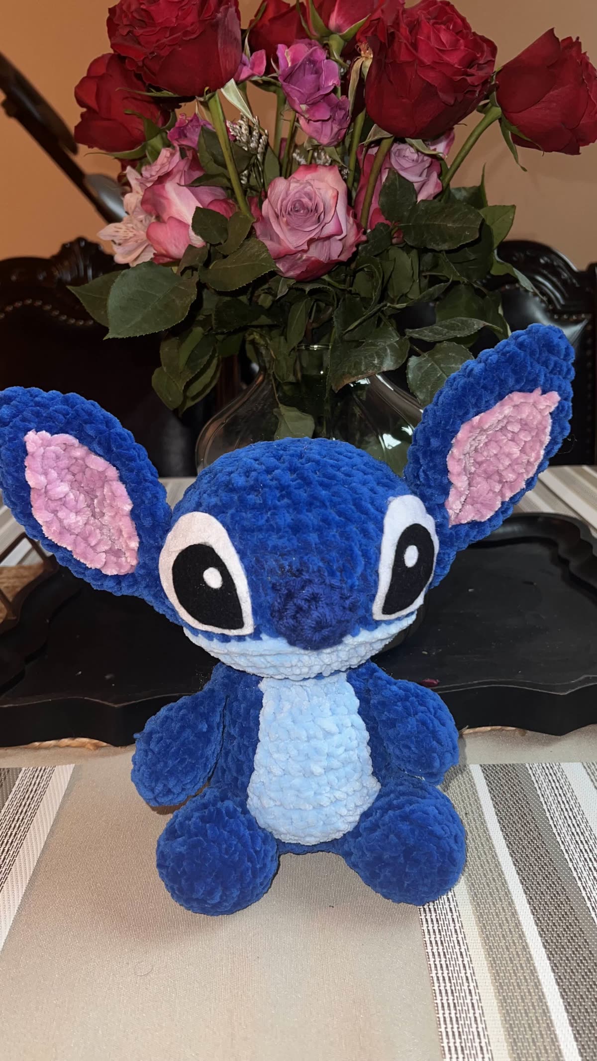 Handmade blue crochet Stitch plushie